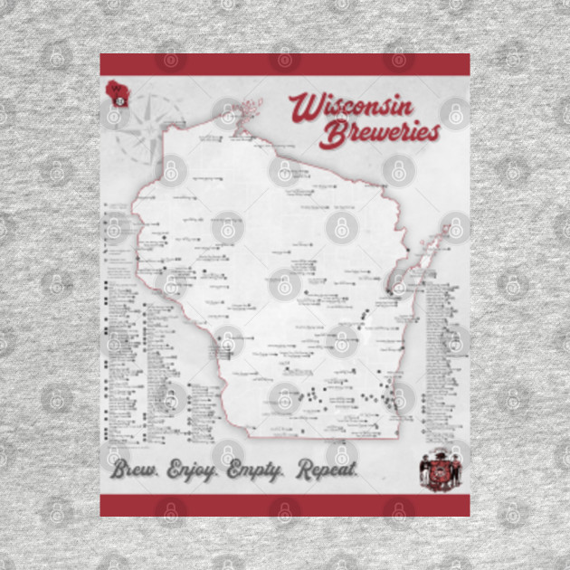 Wisconsin Breweries Map Wisconsin TShirt TeePublic
